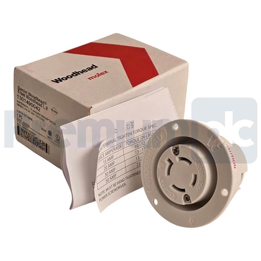 Woodhead 2774MB Safeway Flanged Receptacle NEMA L14-20 20A 125/250V 1301490042