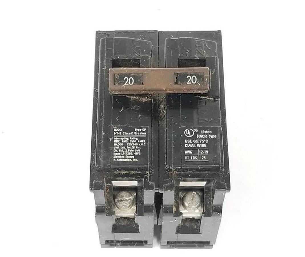 Used I-T-E Q220 TYPE QP CIRCUIT BREAKER 10Ka, 120/240V, 2P, 20A