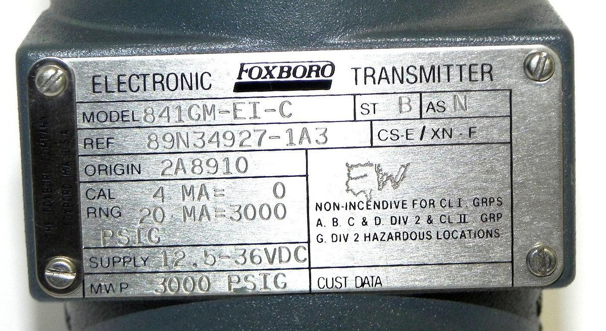 Used NEW FOXBORO 841GM-EI-C ELECTRONIC TRANSMITTER REF NO. 89N34927-1A3