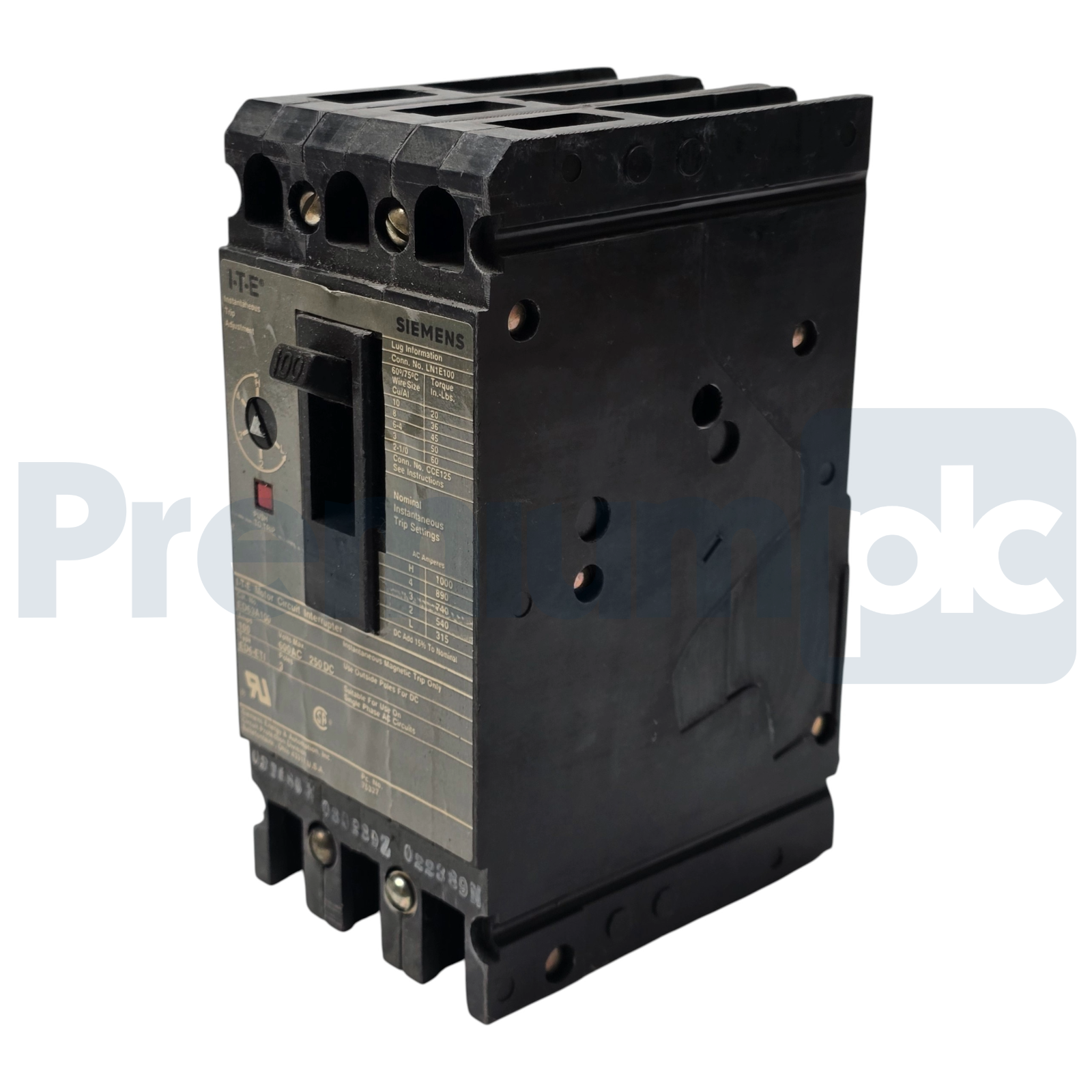 Used Siemens I-T-E ED63A100 Sentron Circuit Breaker | 100A 600V 3P | ED6-ETI w/Trip