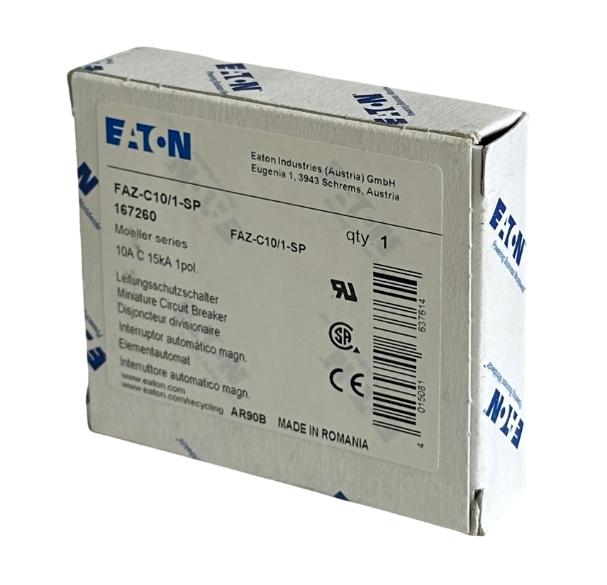 Used NEW EATON FAZ-C10/1-SP / 167260 MOELLER SERIES 10A CIRCUIT BREAKER 1POL 15kA
