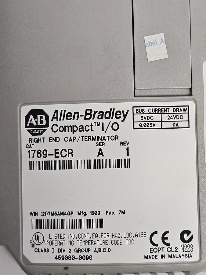Used LOT OF 9 ALLEN BRADLEY 1769-ECR COMPACT I/O RIGHT END CAPS SER. A REV. 1