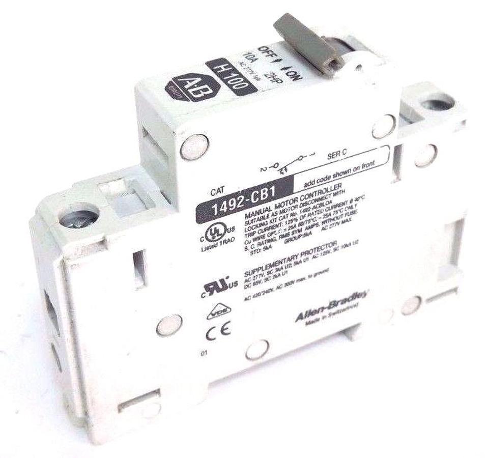 Used ALLEN BRADLEY 1492-CB1 CIRCUIT BREAKER SER. C 7A 1HP H100 1492CB1, 1492-CB1H100
