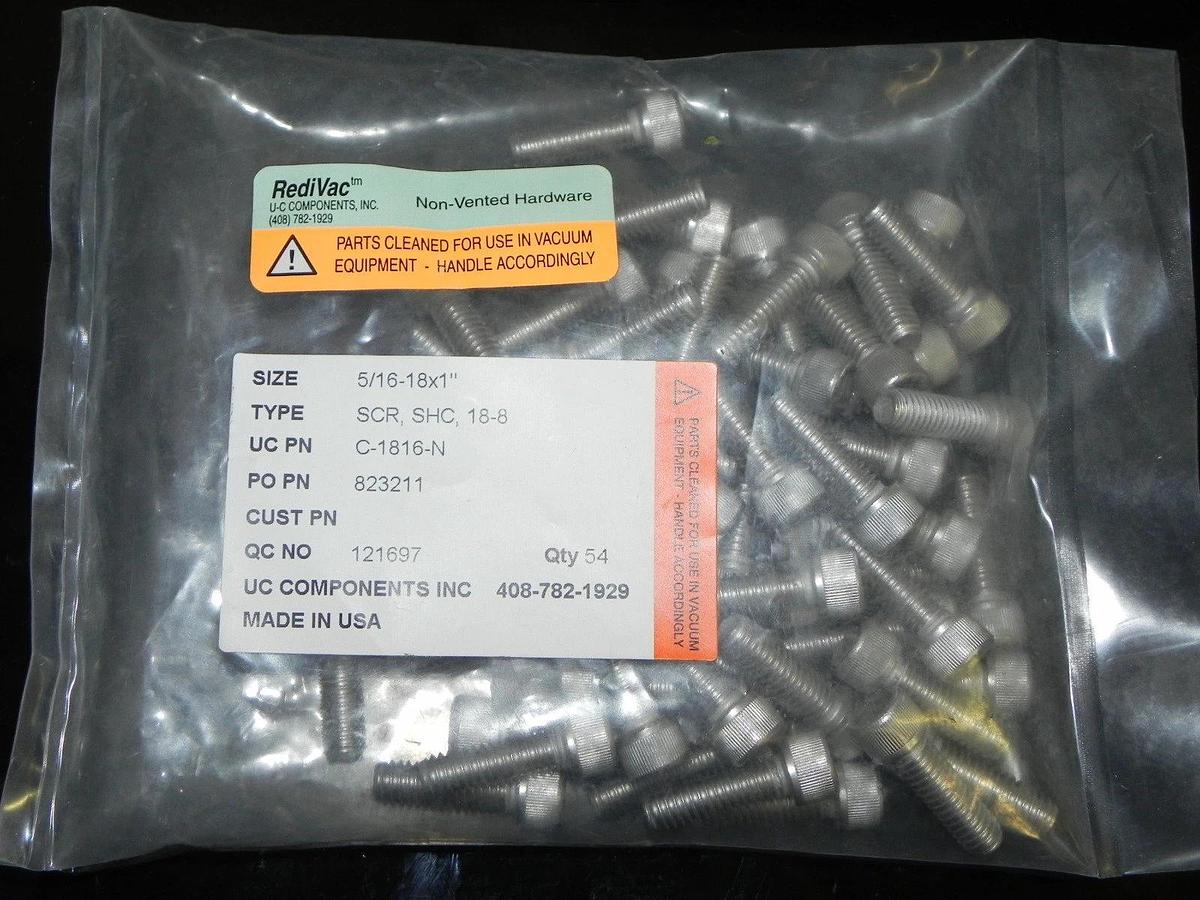 Used BAG OF 54 NON-VENTED VACUUM SCREWS 5/16-18X1" HEX HEAD C-1816-N REDIVAC