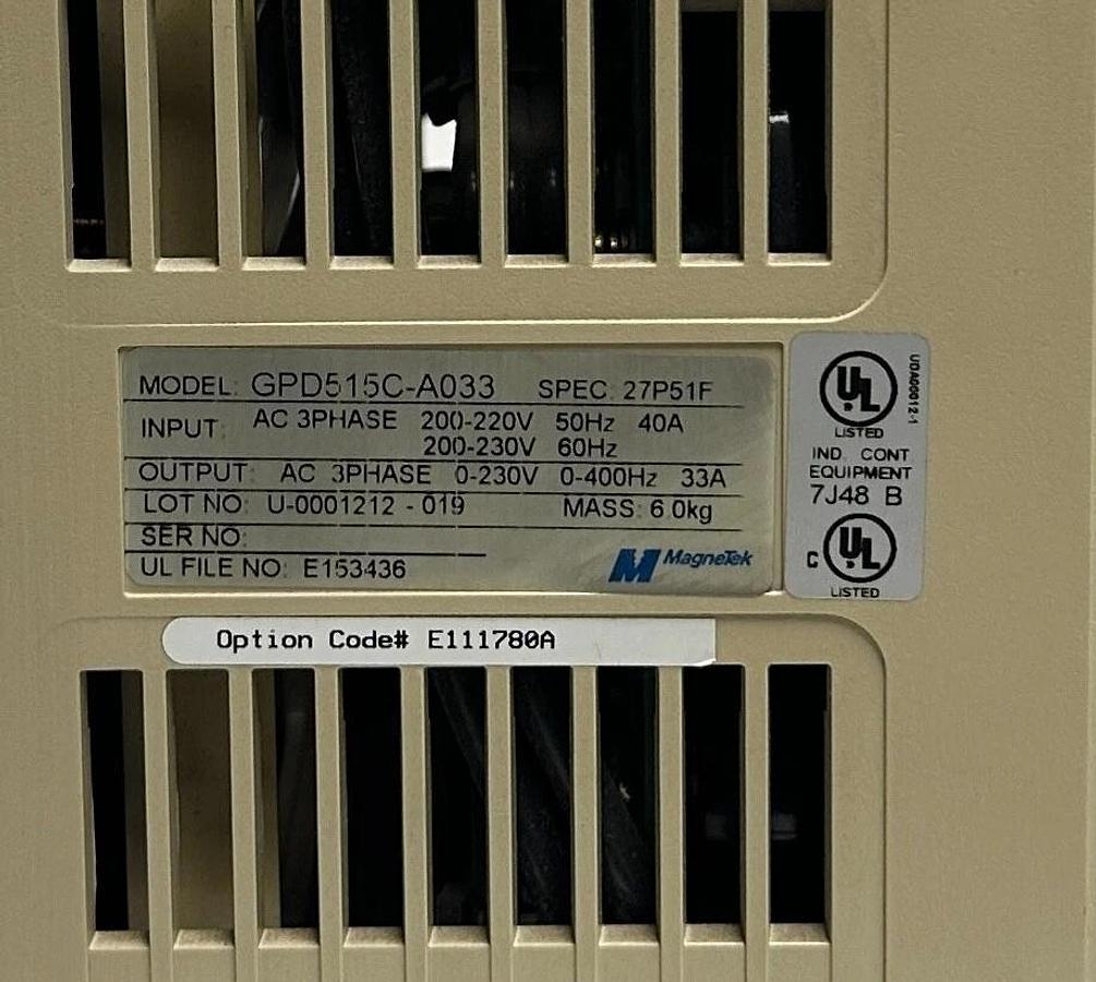 Used MagneTek GPD515C-A033 / GPD515CA033 GPD515 AC DRIVE 3PH 40A 27P51F 200-230V USNP
