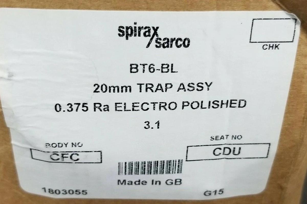 Used NIB SPIRAX SARCO BT6-BL 20MM STEAM TRAP ASSY. 0.375 RA ELECTRO POLISHED 1803055