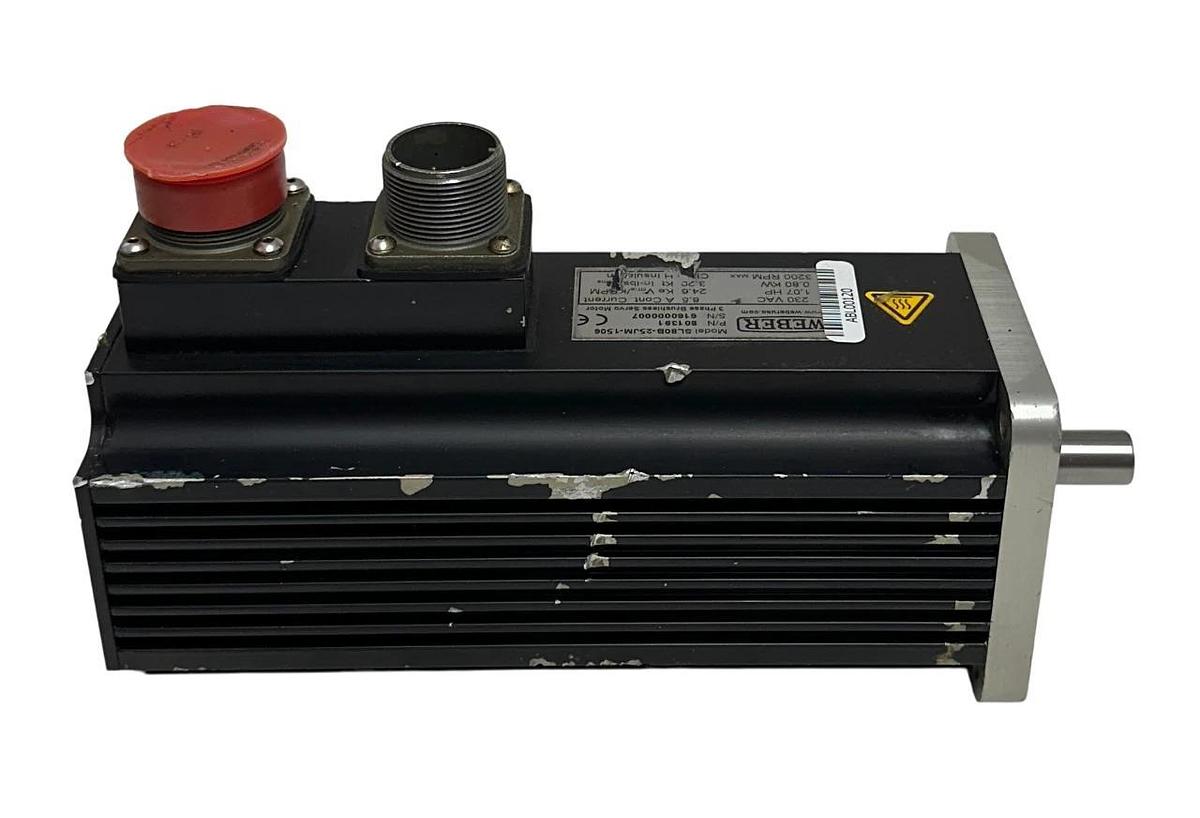 Used WEBER SL80B-25JM-1506 / 801391 BRUSHLESS SERVO MOTOR 3PH .80kW/1.07HP 230V USNP