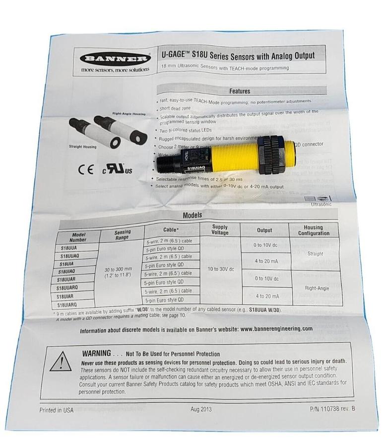 Used NIB BANNER S18UUAQ PROXIMITY SENSOR 02700