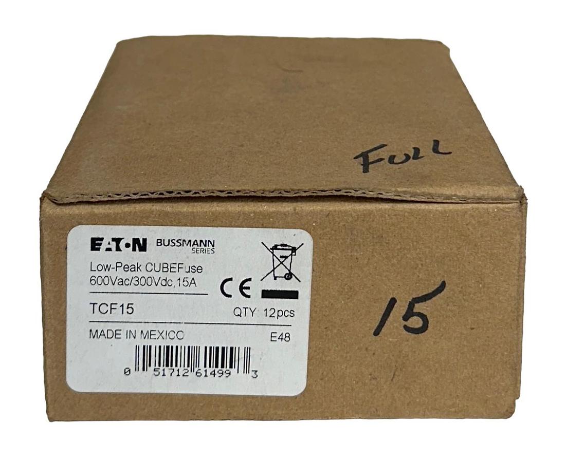 Used 12 EATON TCF15 BUSSMANN SERIES LOW-PEAK CUBEFuse 600VAC/300VDC 15A NSMP