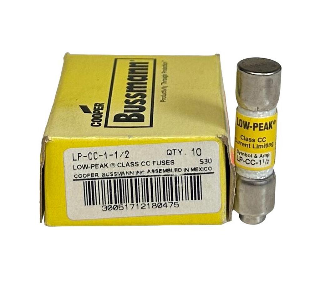 Used 10 COOPER BUSSMANN LP-CC-1-1/2 / LPCC112 LOW PEAK CLASS CC FUSES 1.5A NSMP
