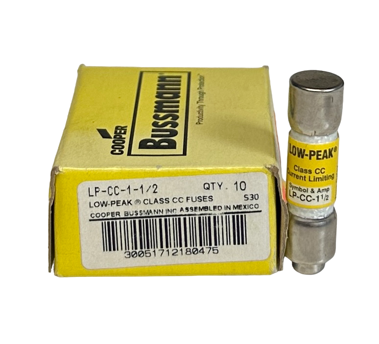 Used 10 COOPER BUSSMANN LP-CC-1-1/2 / LPCC112 LOW PEAK CLASS CC FUSES 1.5A NSMP