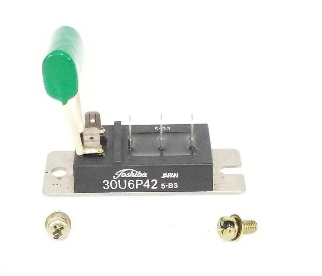 Used TOSHIBA 30U6P42 BRIDGE RECTIFIER 3PH, 30AMP, 1600V, 5-B3 W/ 3A154K CAPACITOR