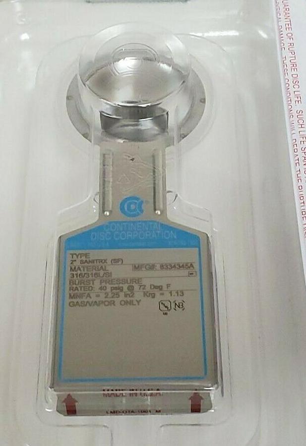 NIB CONTINENTAL DISC CORP. 8334345A TYPE: 2'' 50mm SANITRX (SF) RUPTURE DISC