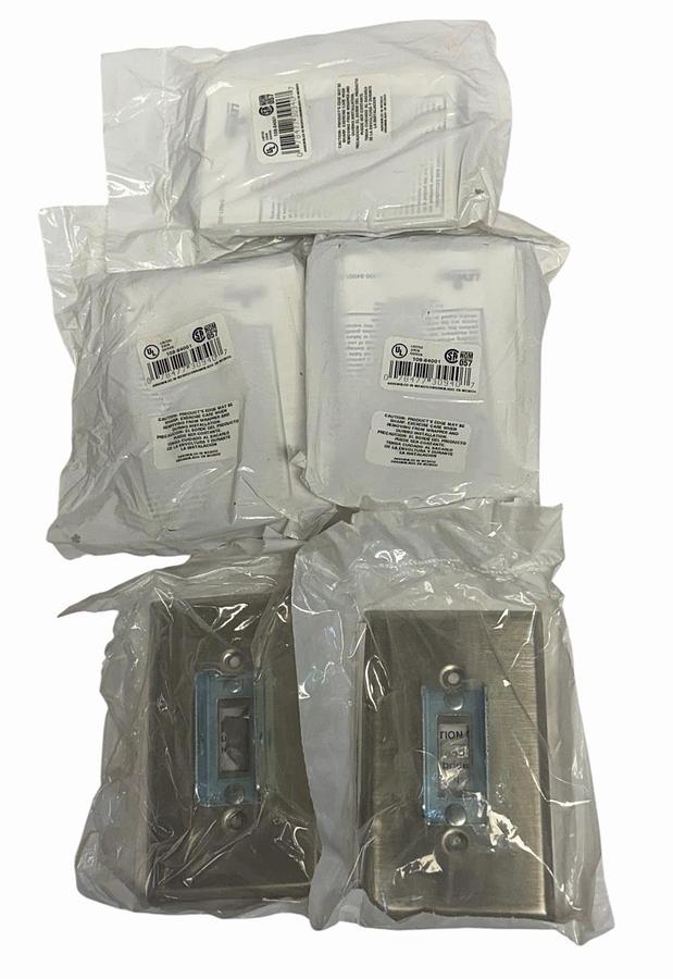 Used Lot of 5 New Leviton 84001-LOK 1-Gang Lockout Toggle Wallplates Stainless Steel