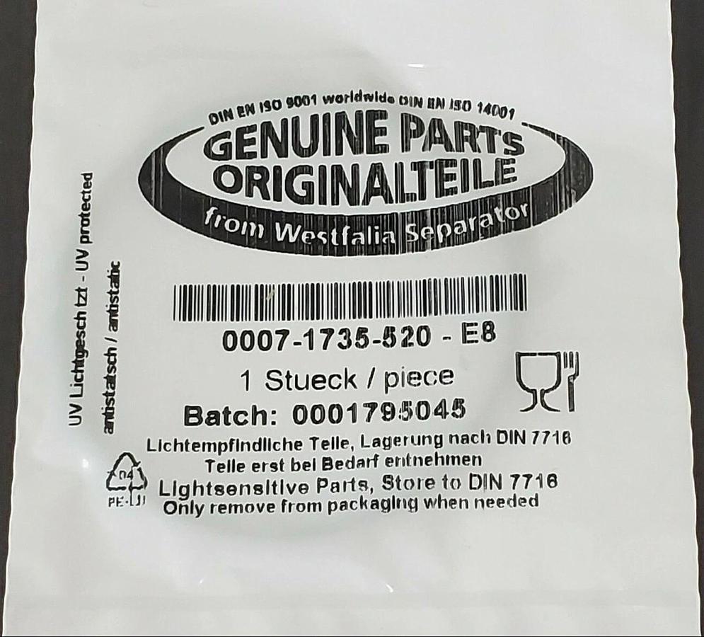 Used NEW GEA WESTFALIA SEPARATOR 0007-1735-520-E8 O-RING 00071735520E8