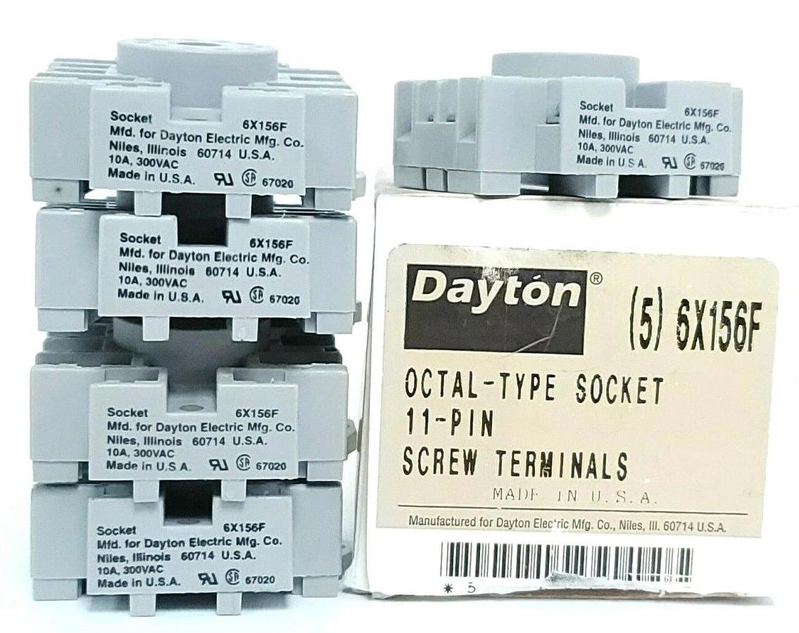Used BOX OF 5 NEW DAYTON 6X156F OCTAL-TYPE SOCKETS 11-PIN