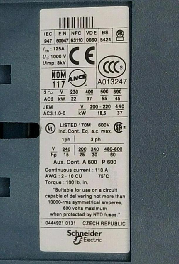 Used TELEMECANIQUE LP1-D8011-BD CONTACTOR 3-POLE 24VDC COIL W/ LADN22