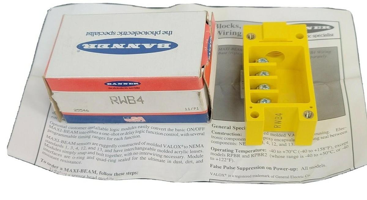 NIB BANNER RWB4 WIRING BASE MAXI BEAM TERMINAL BLOCK YELLOW