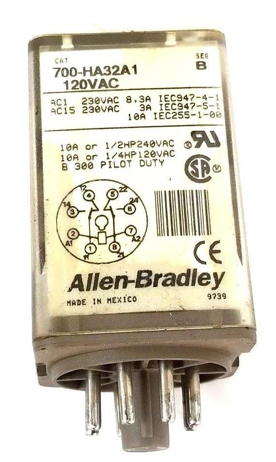 Used LOT OF 2 ALLEN BRADLEY 700-HA32A1 RELAYS 10A, 120V, SER. B, 700HA32A1