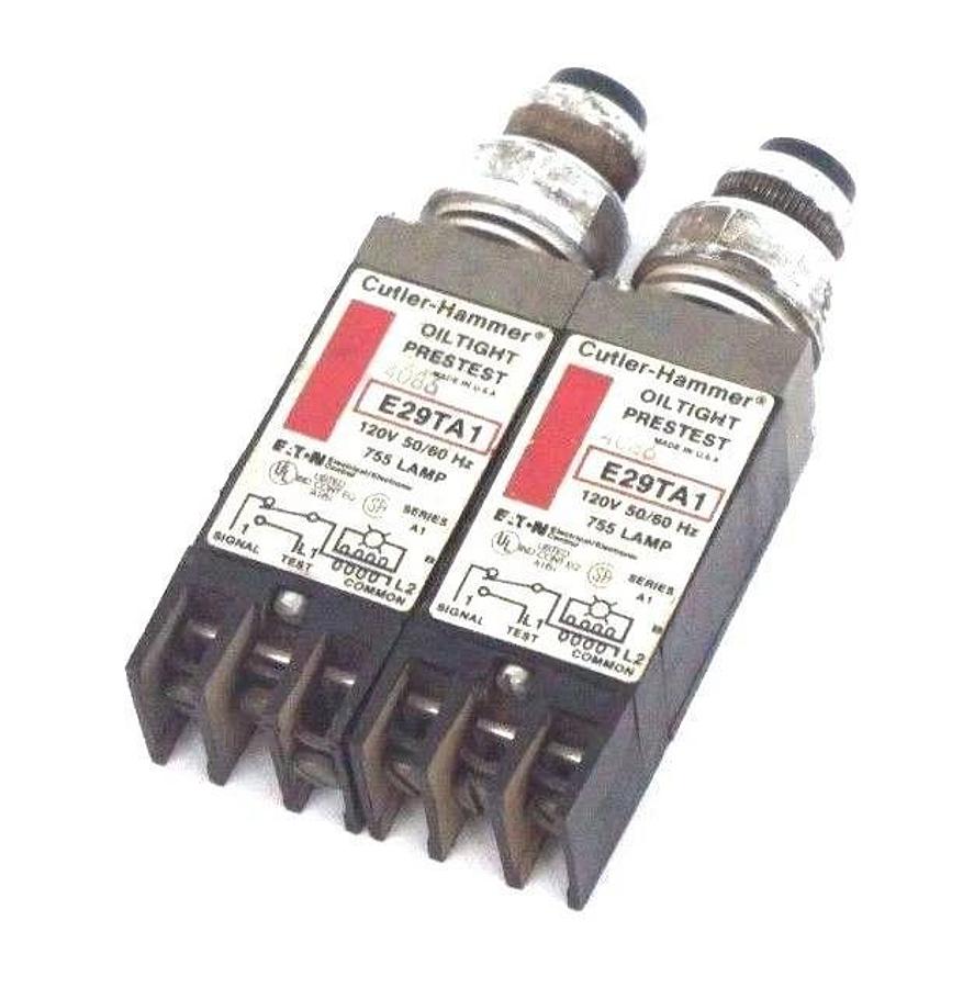 Used LOT OF 2 CUTLER HAMMER E29TA1 OILTIGHT PRESTEST INDICATORS SER A1, 50/60HZ, 120V