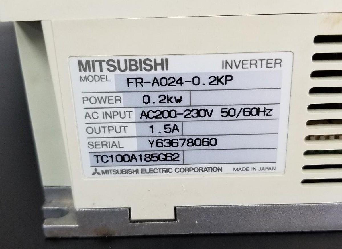 Used MITSUBISHI FR-A024-0.2KP INVERTER AC200-230V 50/60HZ, 0.2KW, W/ FR-PU03 UNIT