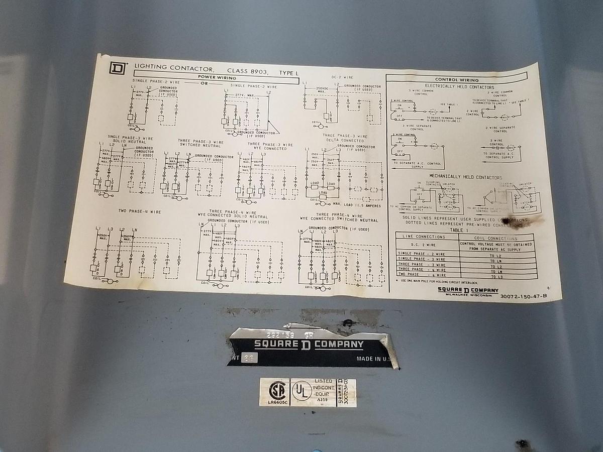 Used SQUARE D 8903 TYPE L LIGHTING CONTACTOR 8501-X0-21S1 , 8501-X0-22S1 120V 60HZ