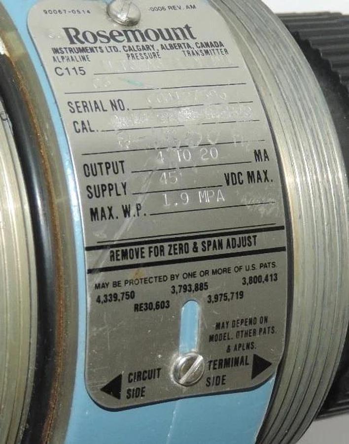 Used ROSEMOUNT C1151LT6EA6F22DL4M1C6 ALPHALINE PRESSURE TRANSMITTER, 01151-0702-0001