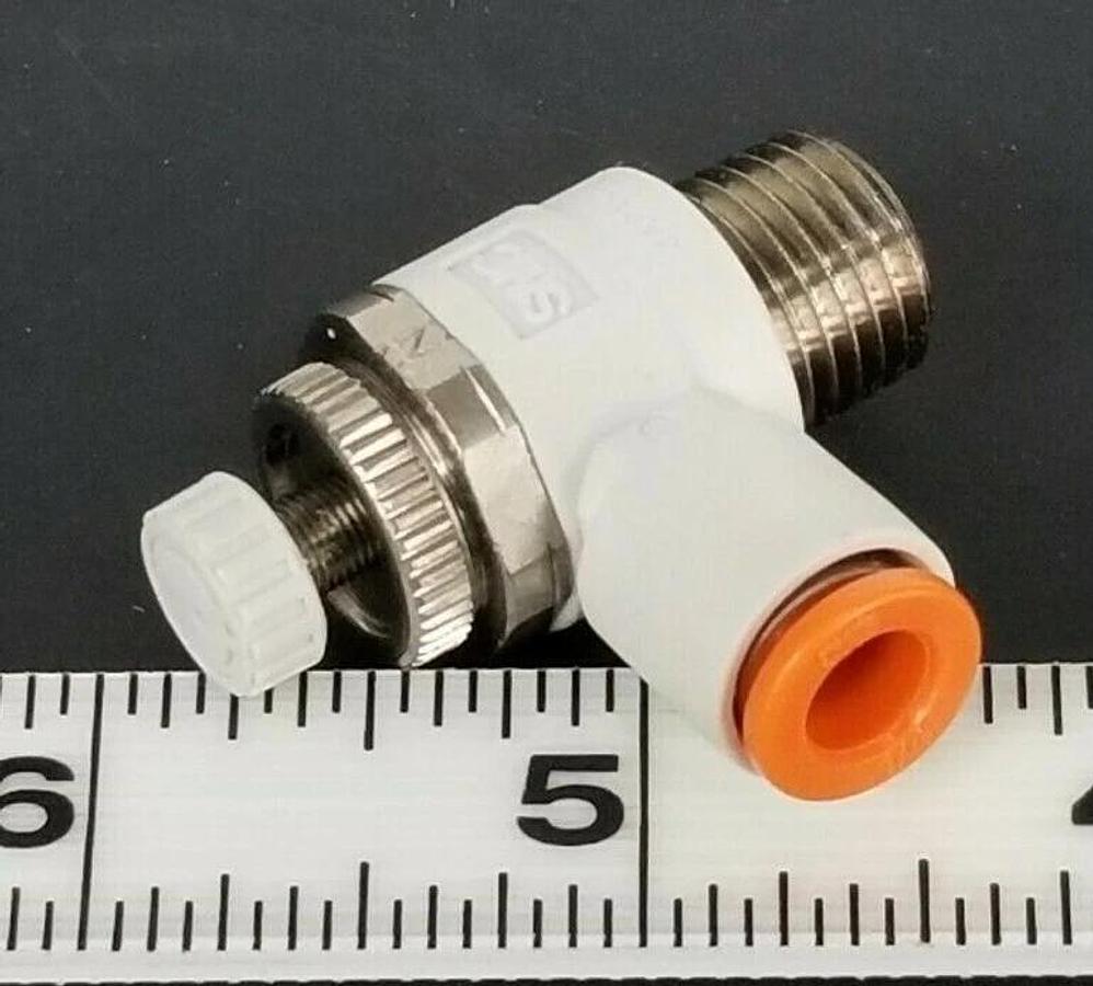 Used NEW SMC NAS2201F-N02-07 FLOW CONTROL VALVE, 1/4" NPT, AS-2201F, NAS2201FN0207