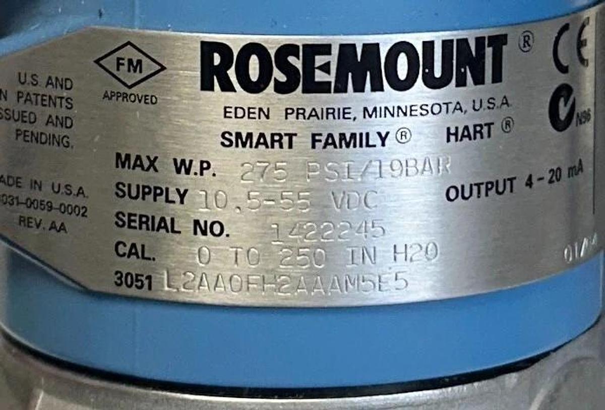 Used ROSEMOUNT 3051L2AA0FH2AAAM5E5 SMART FAMILY TRANSMITTER 03031-0762-0022 HART USNP