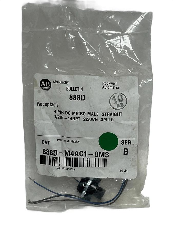 Allen-Bradley 888D-M4AC1-0M3 DC Micro Receptacle 4-Pin Male 0.3M Ser B - NSMP