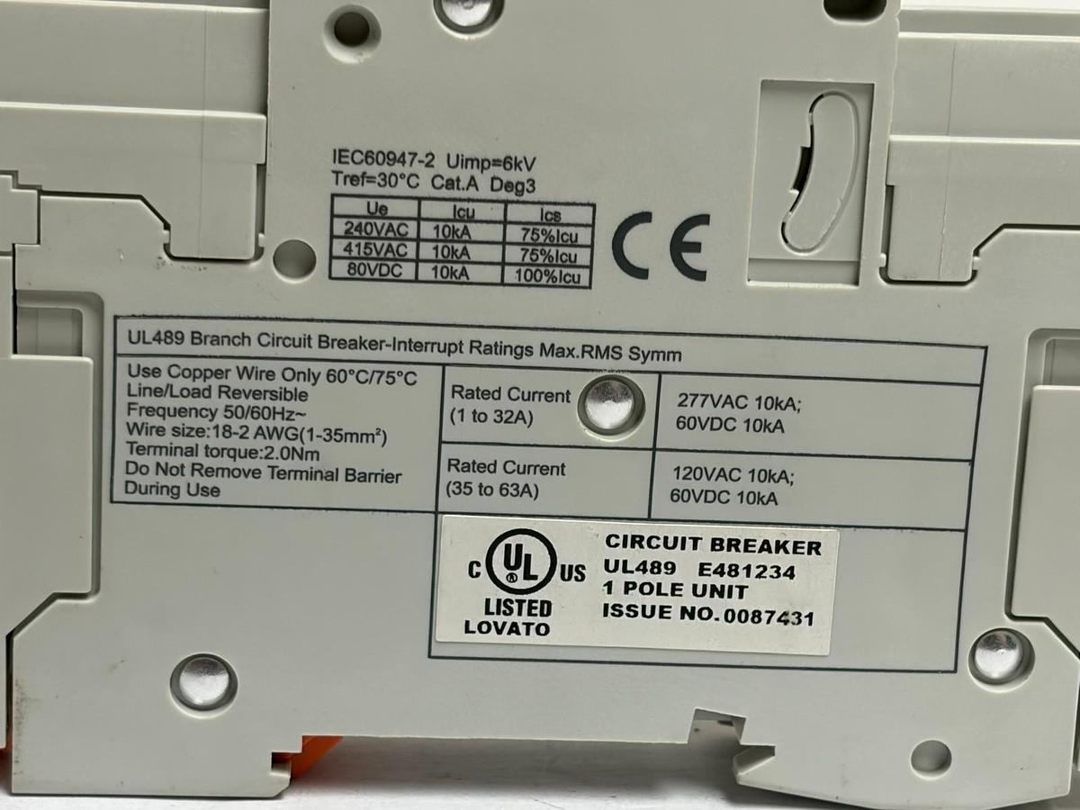 Used Lovato P1 MB UH C5 Miniature Circuit Breaker 1 Pole 5A C Curve UL 489 New