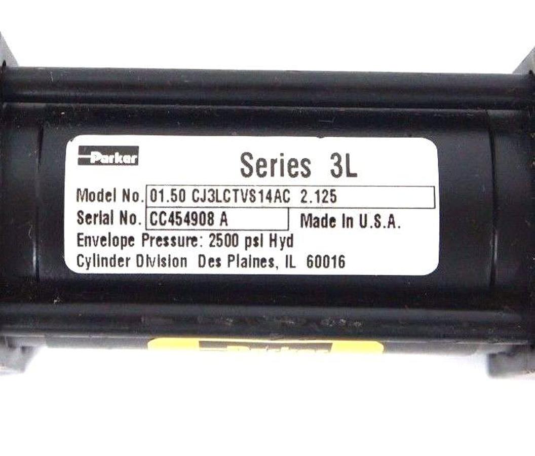 Used NEW PARKER 01.50 CJ3LCTVS14AC 2.125 CYLINDER SERIES 3L 2500 PSI ENVELOPE PRESS.