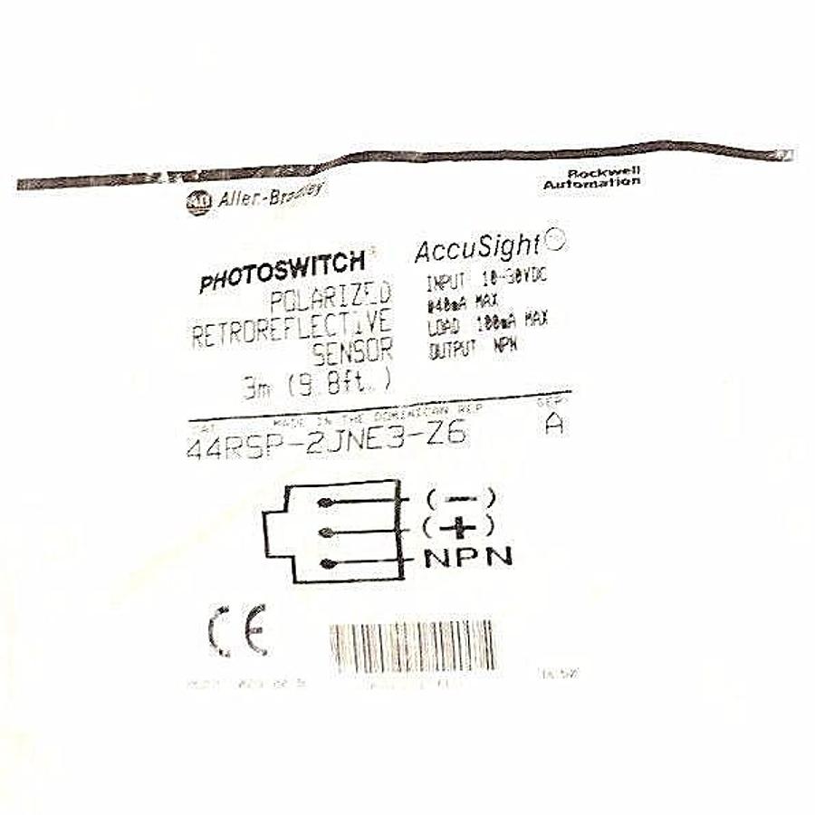 Used NEW ALLEN BRADLEY 44RSP-2JNE3-Z6 POLARIZED RETROREFLECTIVE SENSOR SER. A
