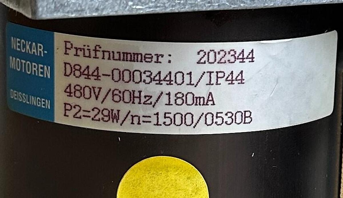 Used NEW NECKAR-MOTOREN D844-00034401 / 202344 MOTOR M189 480V 60Hz 180mA 38.9/7.6Nm