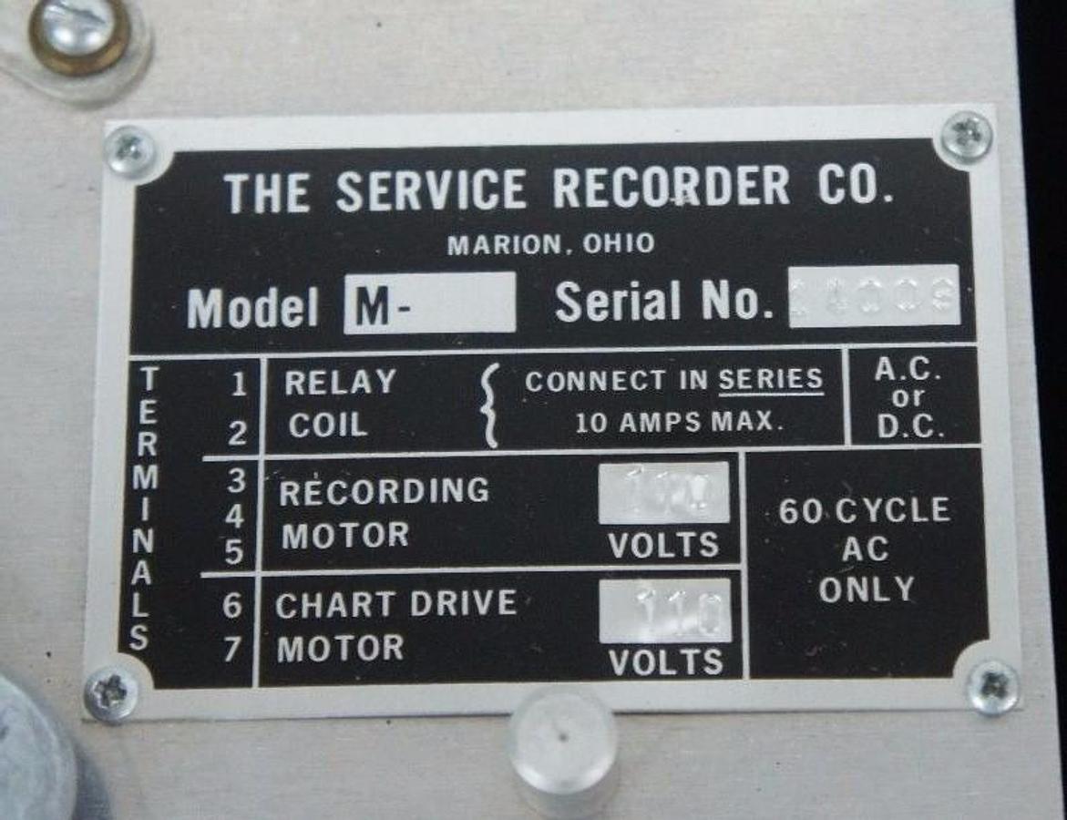 Used NEW SERVICE RECORDERS INC. MODEL M CHART RECORDER 110V 60 CYCLE