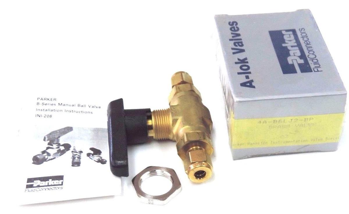 Used NIB PARKER 4A-B6LJ2-BP 1/4" TWO-WAY B SERIES BRASS BALL VALVE 4AB6LJ2BP