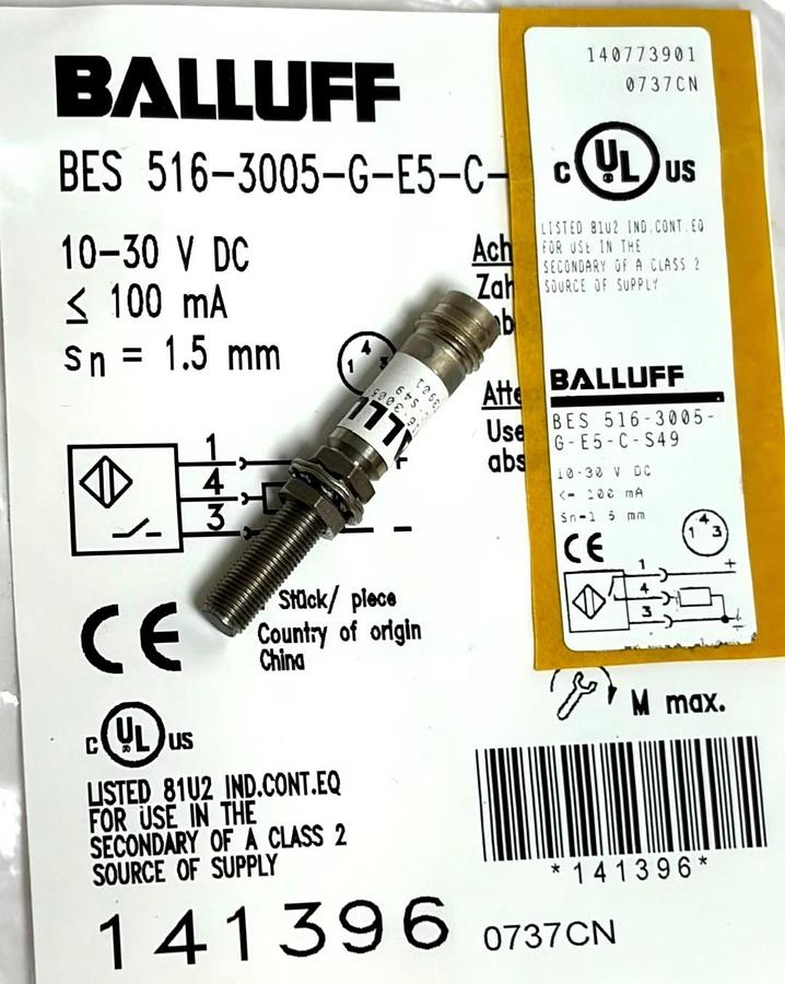 Balluff BES 516-3005-G-E5-C-S49 Inductive Proximity Sensor 141396 New Sealed