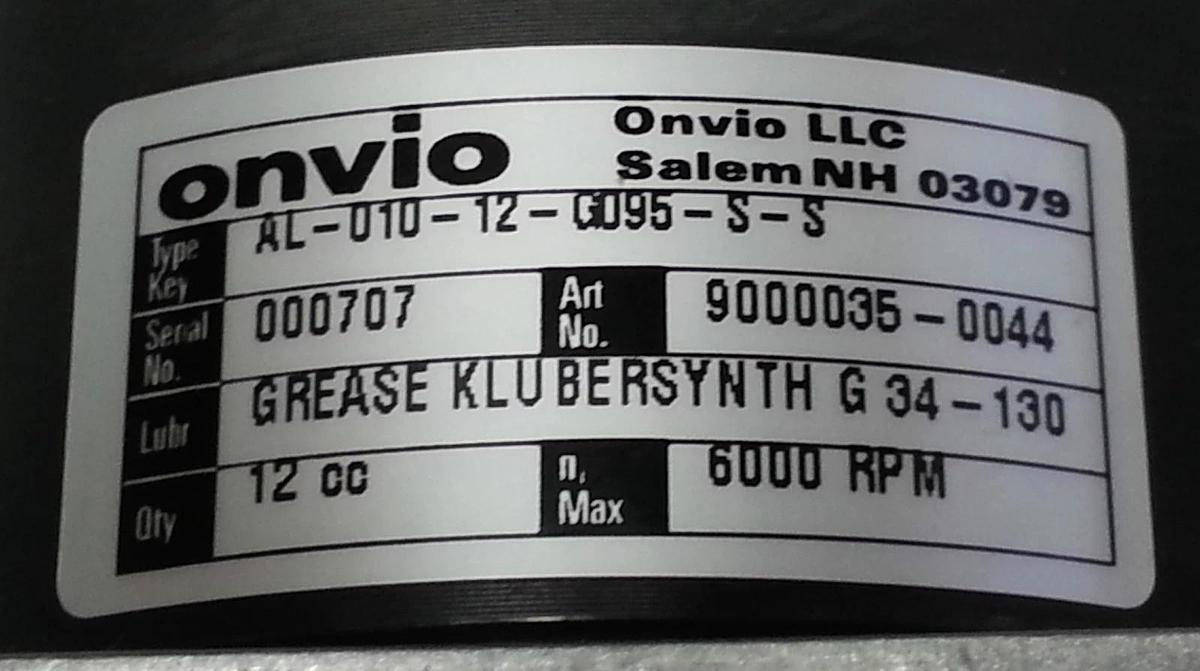 Used NEW ONVIO AL-010-12-G095-S-S 6000RPM GEAR DRIVE AL01012G095SS