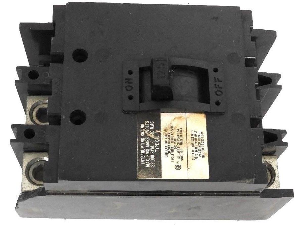Used SQUARE D Q2L3125H CIRCUIT BREAKER 125AMP 3POLE 240VDC