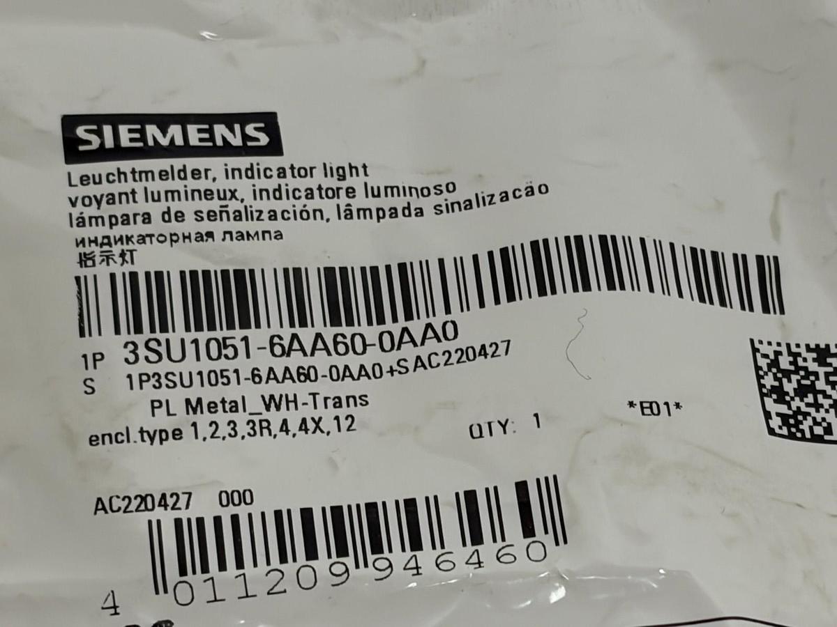 Siemens Sirius Act 3SU1051-6AA60-0AA0 White Indicator Light Lens Head New