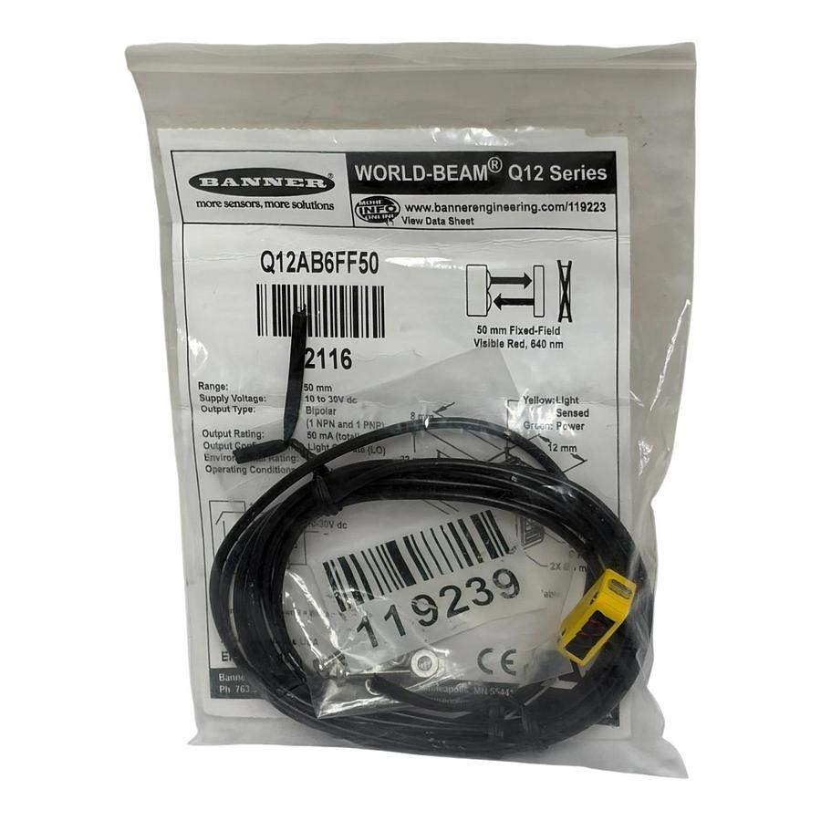 Banner Engineering Q12AB6FF50 World-Beam Q12 Photoelectric Sensor 50mm New