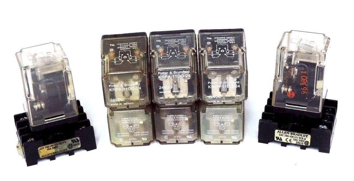 Used LOT OF 8 POTTER & BRUMFIELD KRPA-11DG-24 RELAYS TWO W/ 700-HN125 SER A BASES