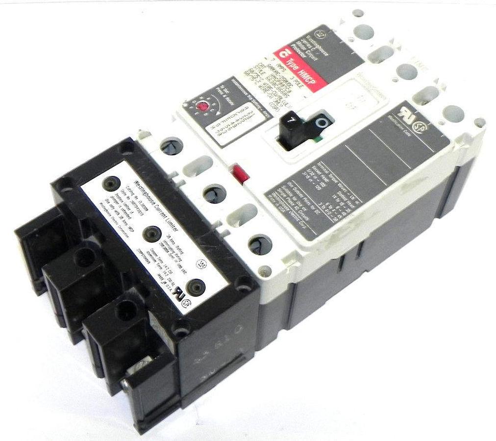 Used WESTINGHOUSE HMCP007C0 CIRCUIT BREAKER 7AMP W/ EL3030R CURRENT LIMITER 30AMP 3P