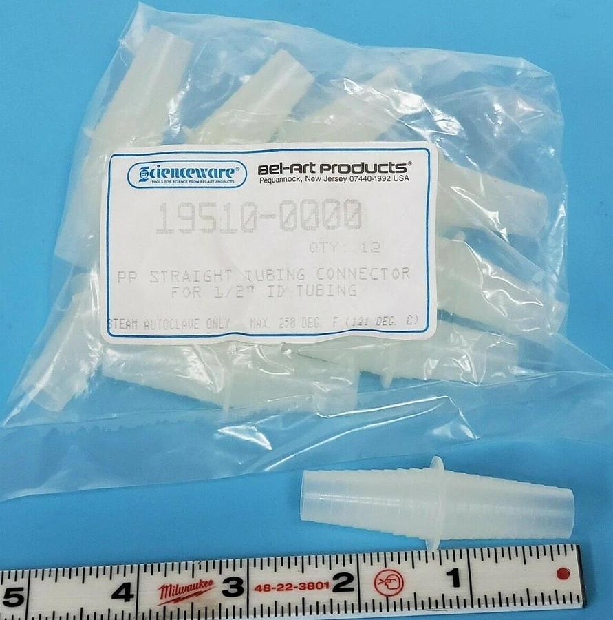 Used PACK OF 12 NEW BEL-ART PRODUCTS 19510-0000 PP STRAIGHT TUBING CONNECTORS