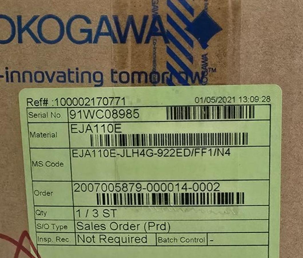 Used YOKOGAWA EJA110E S2 DIFFERENTIAL PRESSURE TRANSMITTER EJA110E-JLH4G-922ED/FF1/N4
