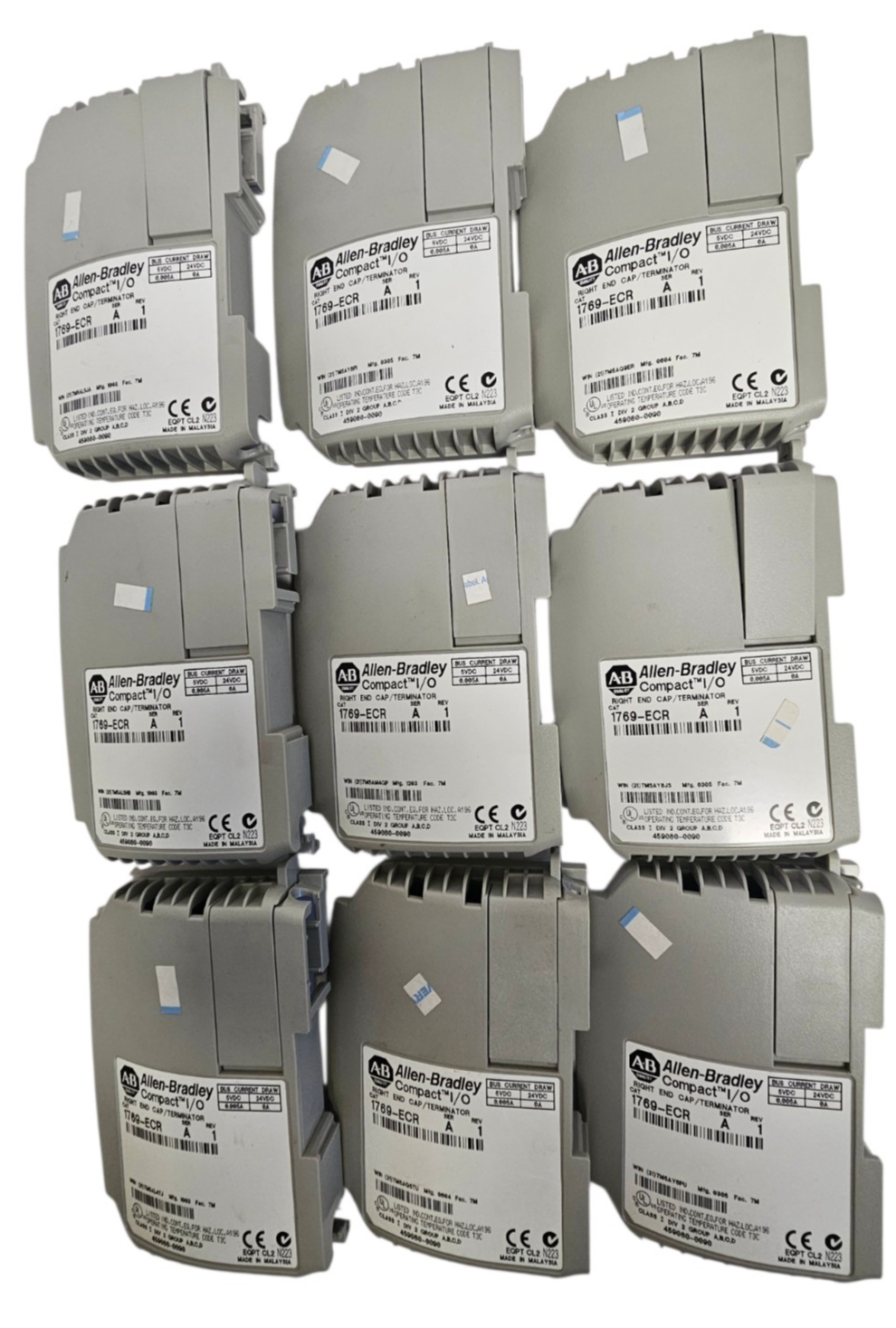 Used LOT OF 9 ALLEN BRADLEY 1769-ECR COMPACT I/O RIGHT END CAPS SER. A REV. 1