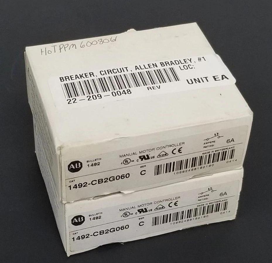 Used LOT OF 2 NIB ALLEN BRADLEY 1492-CB2G060 CIRCUIT BREAKERS SER. C 6A 1492CB2G060