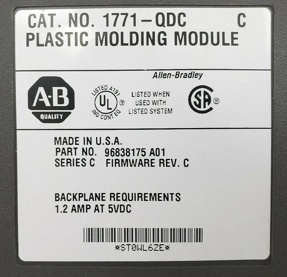 Used ALLEN BRADLEY 1771-QDC SER. C PLASTIC MOLDING MODULE, F/W REV. C, 96838175 A01