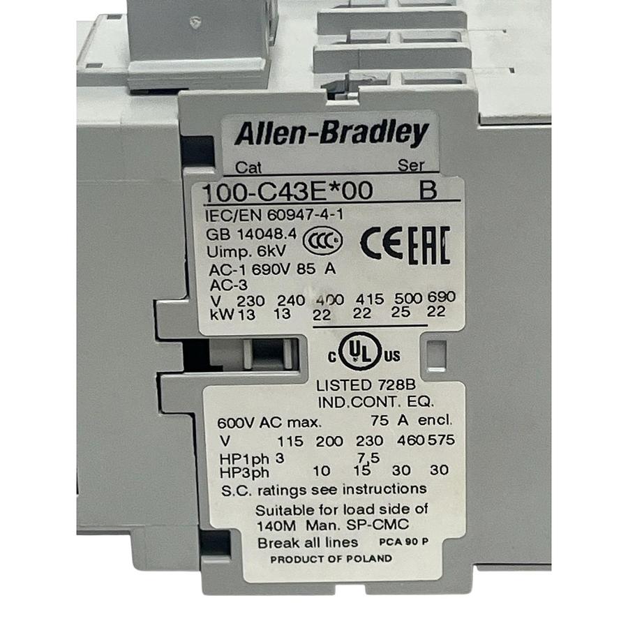 Used Allen-Bradley 100-C43E*00 Ser B Contactor 3-Pole 43A 24V DC 100C43E00