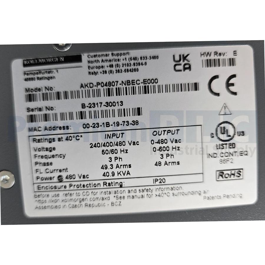 KOLLMORGEN AKD-P04807-NBEC-E000 AKD SERIES AC SERVO DRIVE EtherCAT COMM. NSMP